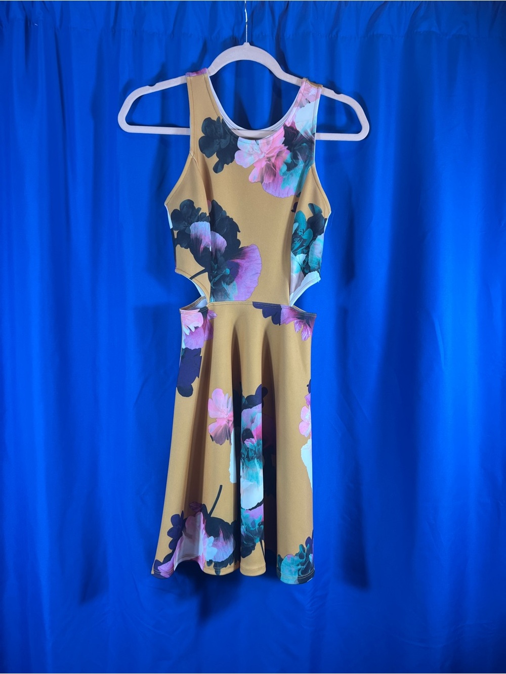 Soprano Mustard Dress with Pink & Teal Floral Print